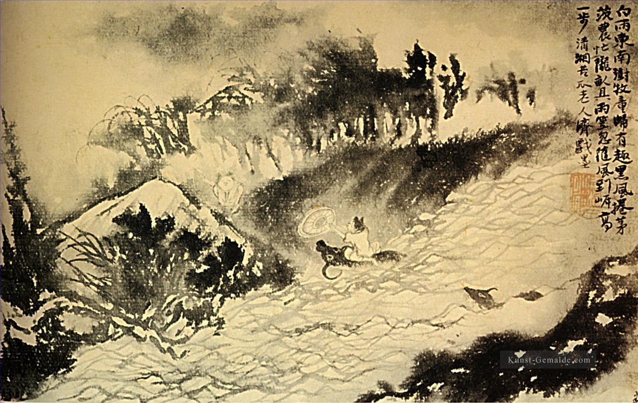 Shitao die Kreuze Torrent 1699 alte China Tinte Ölgemälde